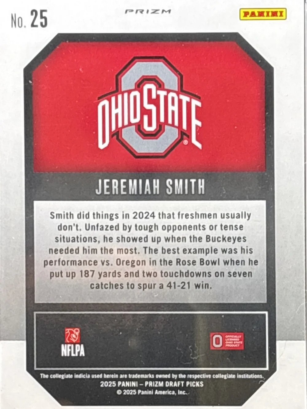 Panini Red Parallel Prizm Jeremiah Smith New Recruits Rookie Football Card